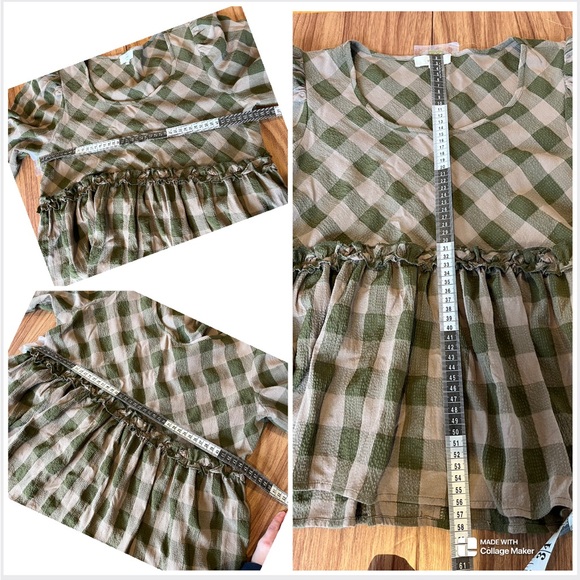 Entro Green & Beige Flowy -Flared Blouse 3/4 Sleeve Size M B007 - Picture 6 of 6